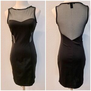 🖤 F21 Black Sweetheart Neckline Scuba Mesh Cutout Fitted Bodycon Dress